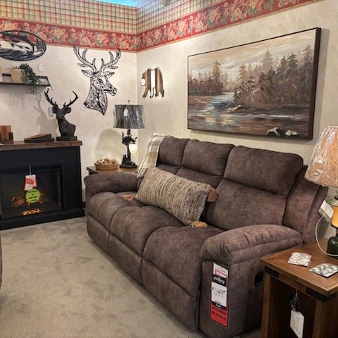 Legends Fireplace Mantel & La-Z-Boy Joel Reclining Sofa!