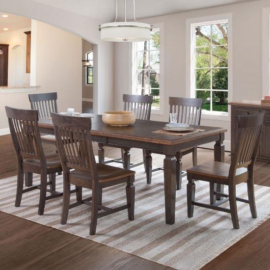 John Thomas Vista 7 Piece Dining Set + Server-Hickory/Charcoal Finish
