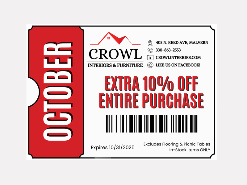Crowl October Sale 10% off entire purchase coupon