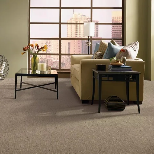 Modern living room with Mohawk SmartStrand Carpet flooring