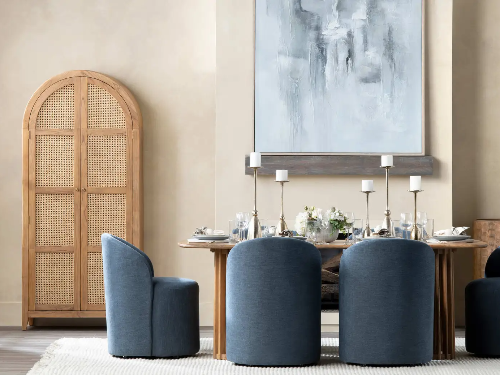 Crestview Collection modern dining set with blue velvet chairs