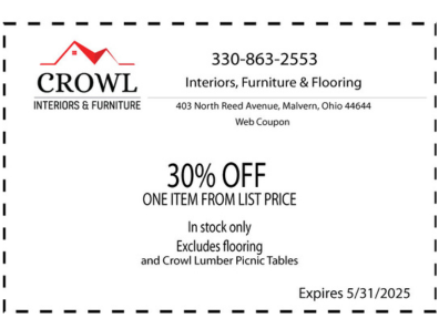 Crowl Interiors May Coupon for 30% off