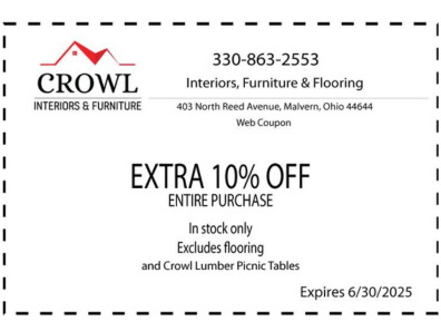 Crowl Interiors June Coupon for 10% off