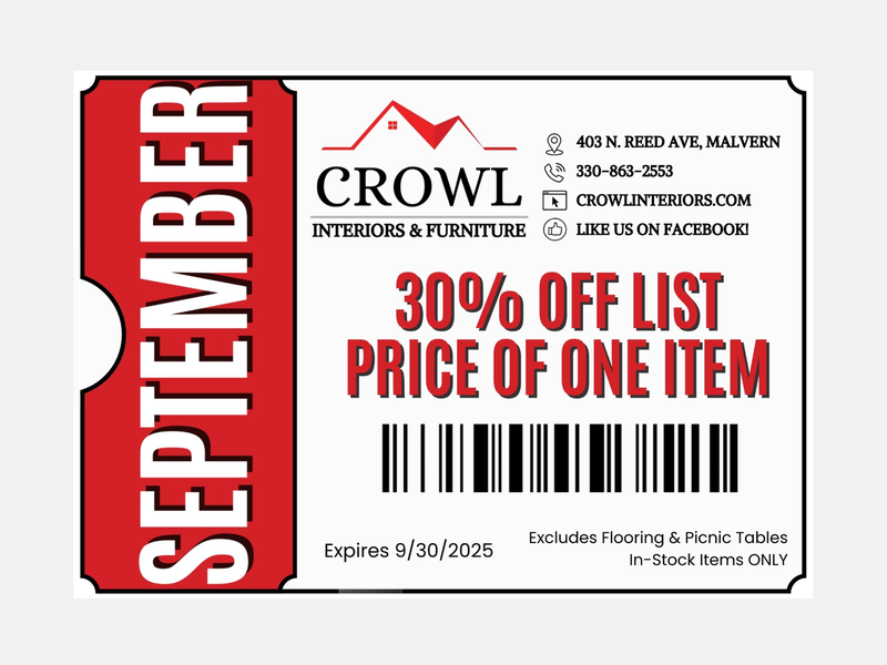 Special Order Sale Aug 1-30 Get 20% off Furniture